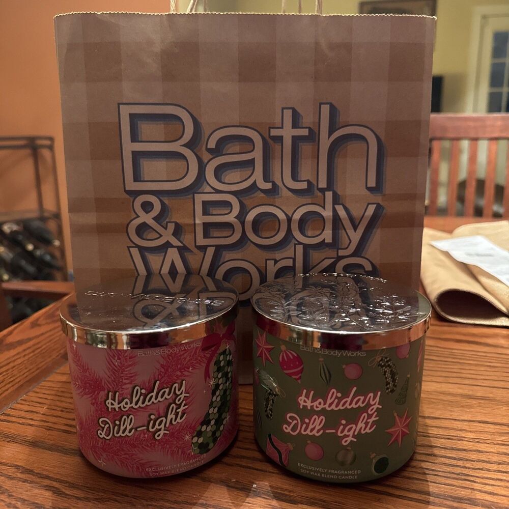 2x Holiday Dill-ight Pink PICKLE 3-Wick Candle 25-45 hour Bath & Body Works